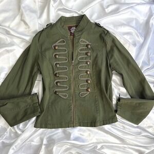 Solitaire Ravi Khosla Olive Green Military Jacket Gold Soutache Braid Trim M
